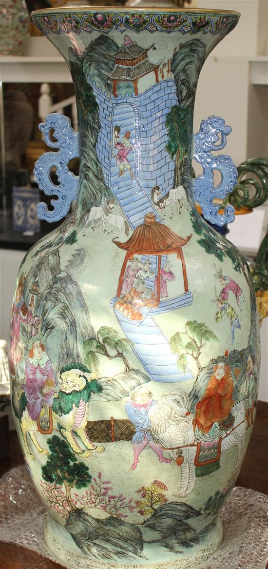 A massive Chinese famille rose foreign ambassadors vase, Daoguang period (1821-50), 77.5cm, some damage to neck and foot